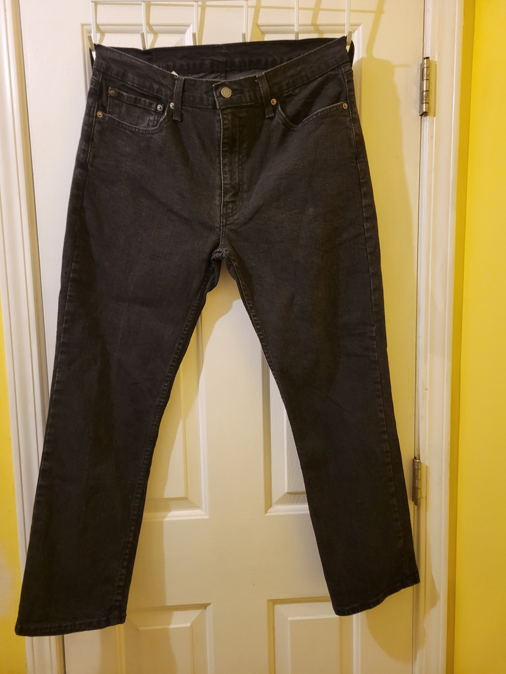 Levi's 514 Straight Fit Jeans Men's 36x30 Black Washed Faded Denim Cotton Blend